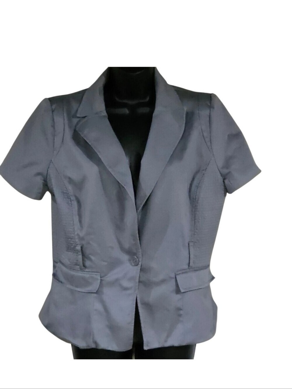 Worthington Women's Short Sleeve Blazer Y2K Gray Single Button Fit Jacket Size L